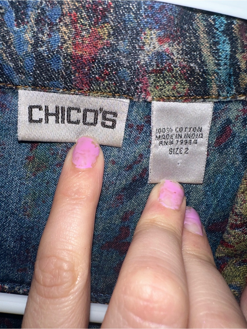 Chico’s Size 2 Boho Tapestry Print Multicolor Cotton Jacket - Picture 8 of 11